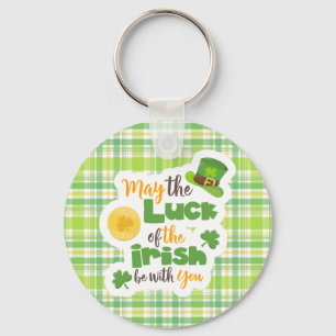St Patricks Luck of the Irish Plaid Shamrock Key Ring