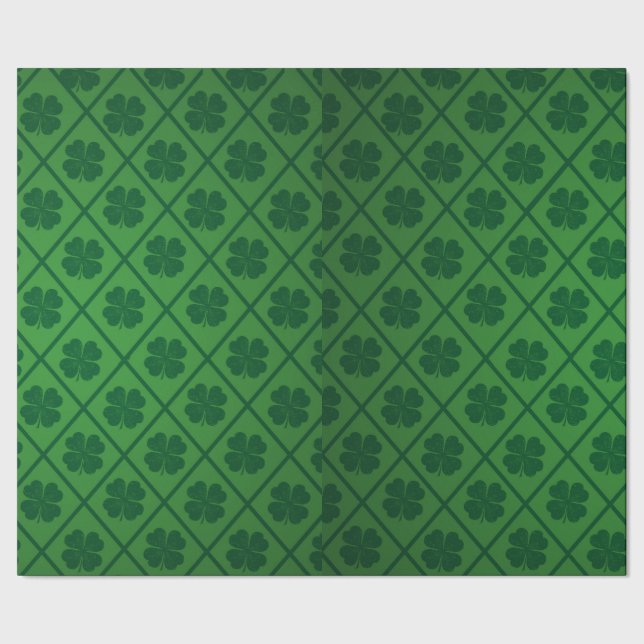 St Patricks Lucky Four Leaf Green Clover Pattern Wrapping Paper (Seam)