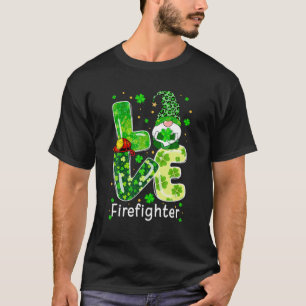 St Patricks Lucky Fun Firefighter Gnome Leopard Gr T-Shirt