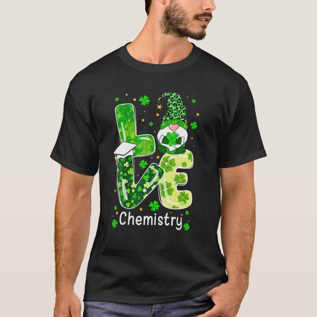 St Patricks Lucky Funny Chemistry Gnome Leopard Gr T-Shirt (Front)