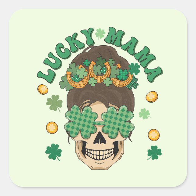 St. Patrick's Lucky Mama Skeleton Square Sticker (Front)