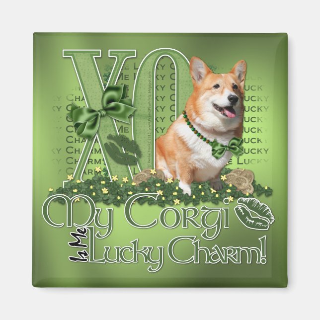 St Patricks - Me Lucky Charm - Corgi - Owen Magnet (Front)