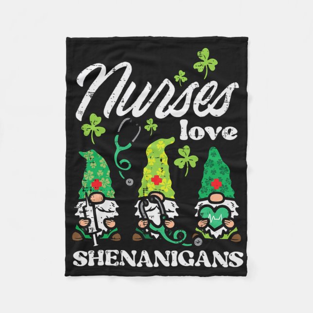St Patricks Nurses Love Shenanigans Gnomes Scrub T Fleece Blanket (Front)