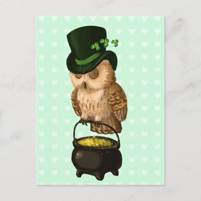 St. Patrick's owl Leprechaun guardian Postcard (Front)
