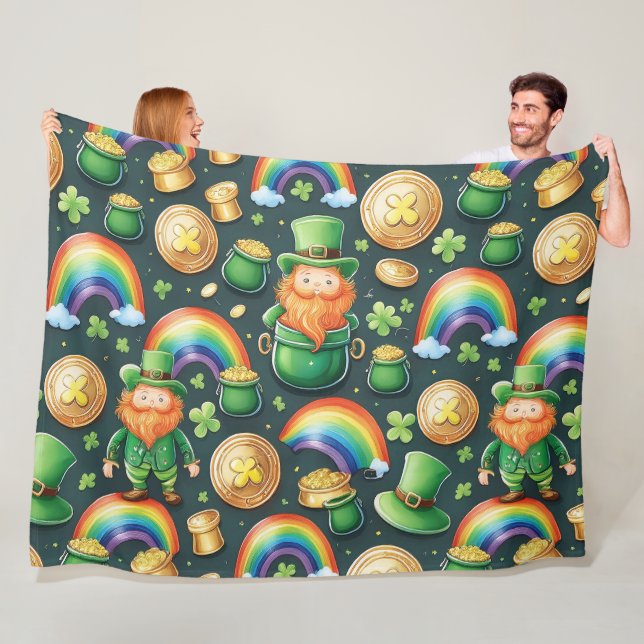 St.Patrick's pattern - leprechauns and gold Fleece Blanket (In Situ)