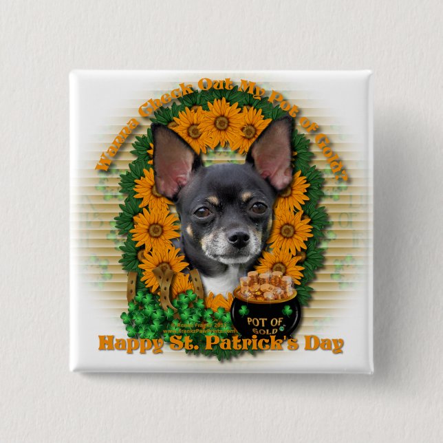 St Patricks - Pot of Gold - Chihuahua - Isabella 15 Cm Square Badge (Front)