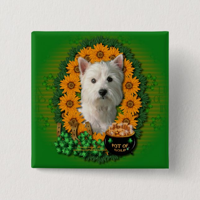 St Patricks - Pot of Gold - West Highland Terrier 15 Cm Square Badge (Front)