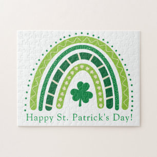St. Patrick's Rainbow  	Happy Whimsical Shamrock Jigsaw Puzzle