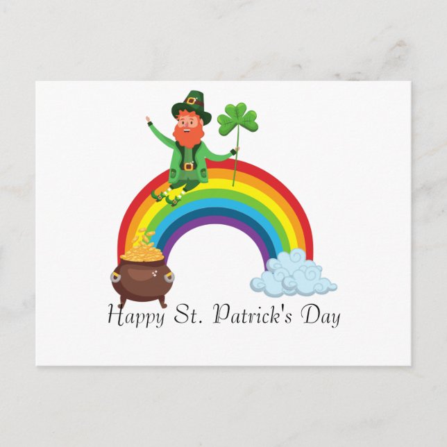 St. Patrick's Rainbow |Happy Whimsical Shamrock Postcard (Front)