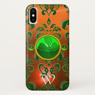 ST PATRICK'S SHAMROCK ORANGE GREEN DAMASK MONOGRAM Case-Mate iPhone CASE