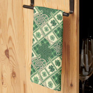 St Patrick's Shamrocks n Intertwined Celtic Knots Tea Towel