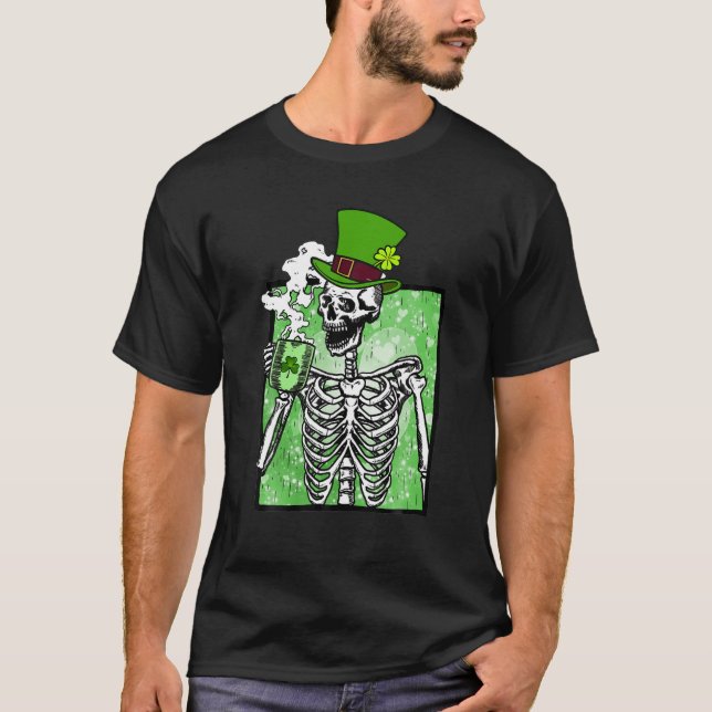 St. Patrick's Skull Drink Coffee Lucky T-Shirt (Front)