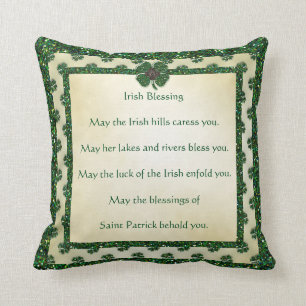 St. Patrick's Sparkly Shamrocks Irish Blessing Cushion