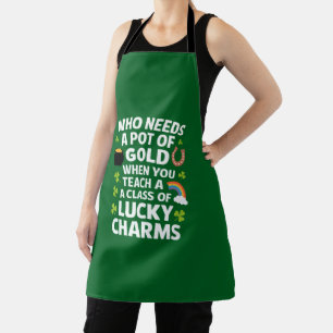 St Patricks Teacher Lucky Charm Clover Irish Apron