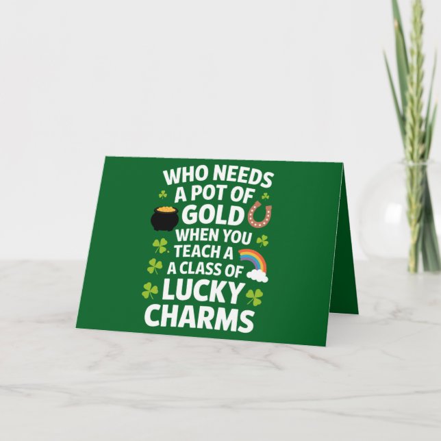 St Patricks Teacher Lucky Charm Clover Irish  Card (Front)