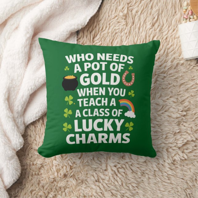 St Patricks Teacher Lucky Charm Clover Irish  Cushion (Blanket)