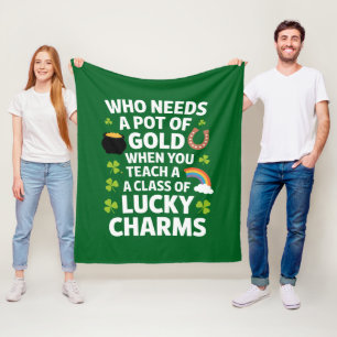St Patricks Teacher Lucky Charm Clover Irish Fleece Blanket