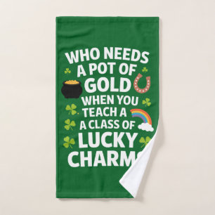 St Patricks Teacher Lucky Charm Clover Irish Hand Towel