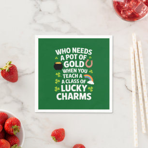St Patricks Teacher Lucky Charm Clover Irish  Napkin