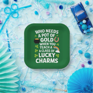 St Patricks Teacher Lucky Charm Clover Irish  Paper Plate