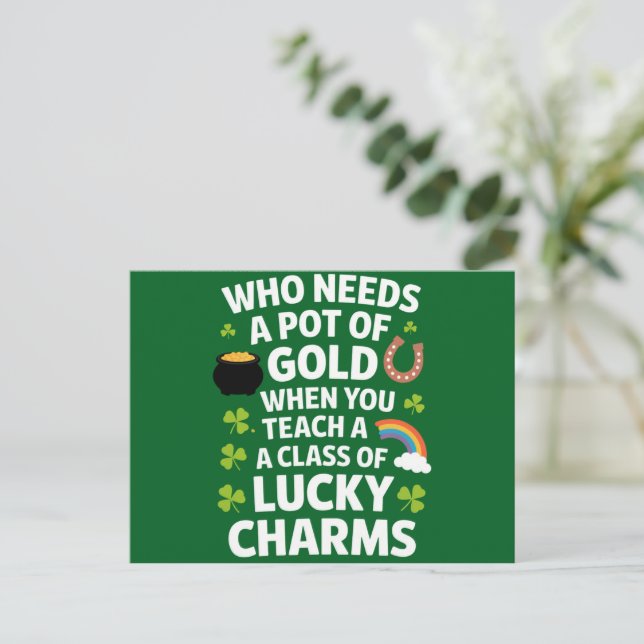 St Patricks Teacher Lucky Charm Clover Irish  Postcard (Standing Front)
