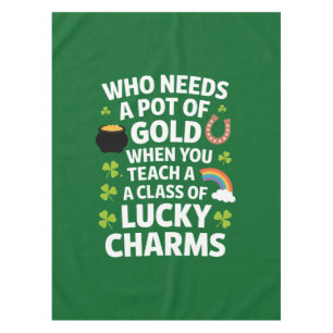 St Patricks Teacher Lucky Charm Clover Irish  Tablecloth