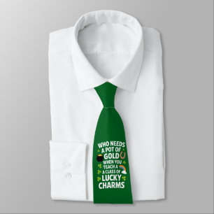 St Patricks Teacher Lucky Charm Clover Irish Tie