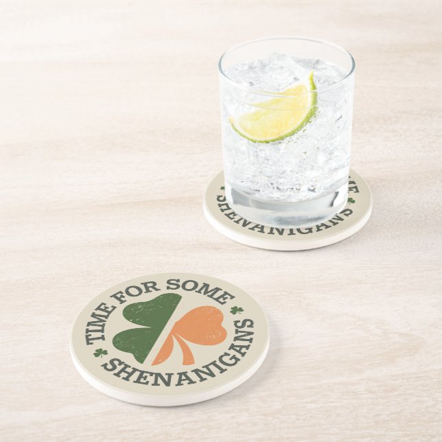 St. Patrick's Time For Some Shenanigans Clover  Coaster (Side)