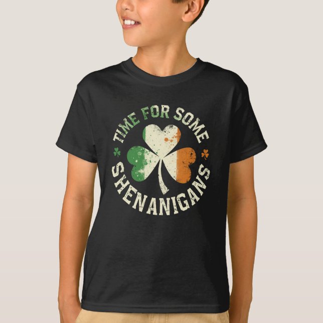 St. Patrick's Time For Some Shenanigans Clover Fun T-Shirt (Front)