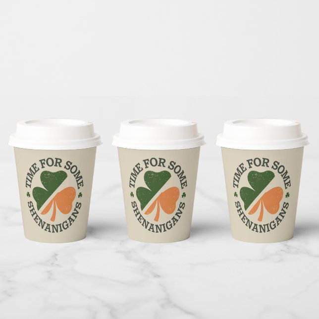 St. Patrick's Time For Some Shenanigans Clover  Paper Cups (Multi)