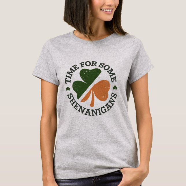 St. Patrick's Time For Some Shenanigans Clover  T-Shirt (Front)