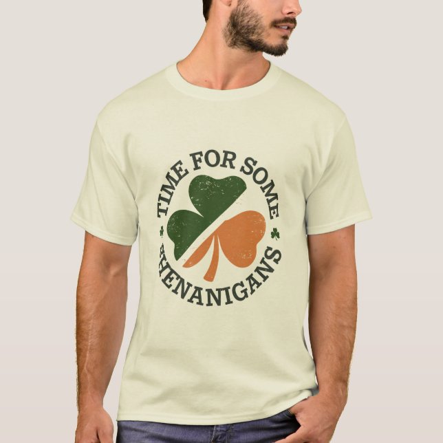 St. Patrick's Time For Some Shenanigans Clover  T-Shirt (Front)