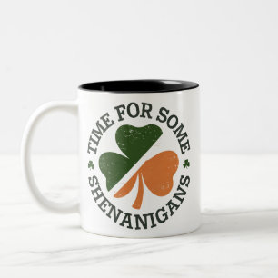 St. Patrick's Time For Some Shenanigans Clover Two-Tone Coffee Mug