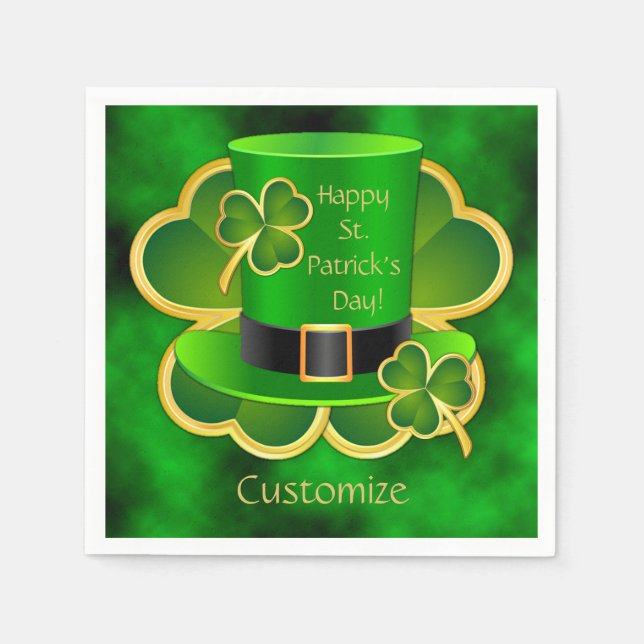 St. Patrick's Top Hat & Shamrocks Napkins (Front)