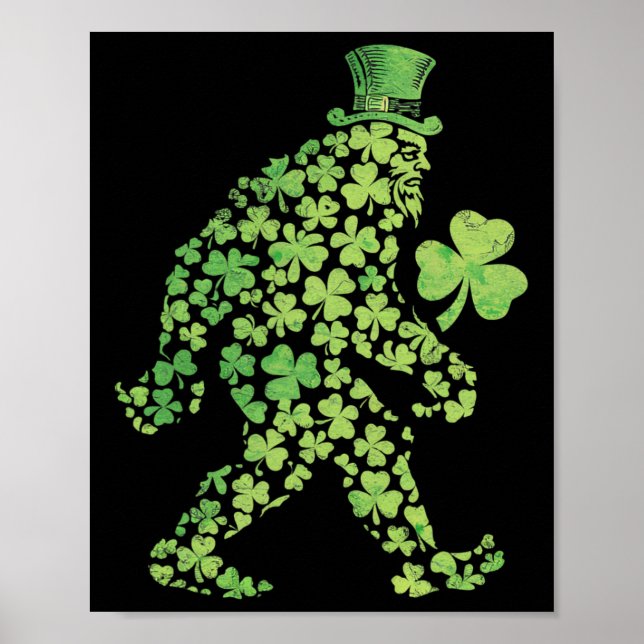 St Patricks's Patricks Day Bigfoot Sasquatch Shamr Poster (Front)