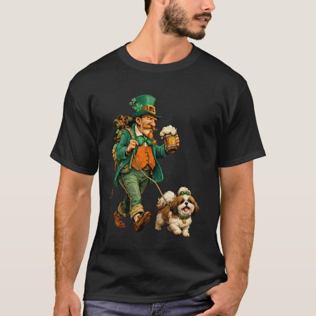 St. Patricku2019s Day Leprechaun with Beer Walking T-Shirt (Front)