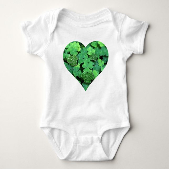 St. Patties day, green shamrock, Irish hearts Baby Bodysuit (Front)