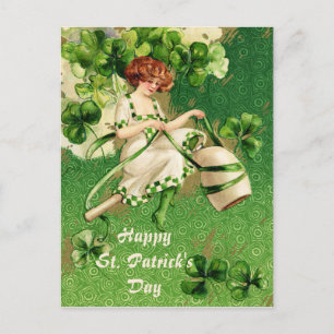 St. Patty's Day Girl Vintage Postcard