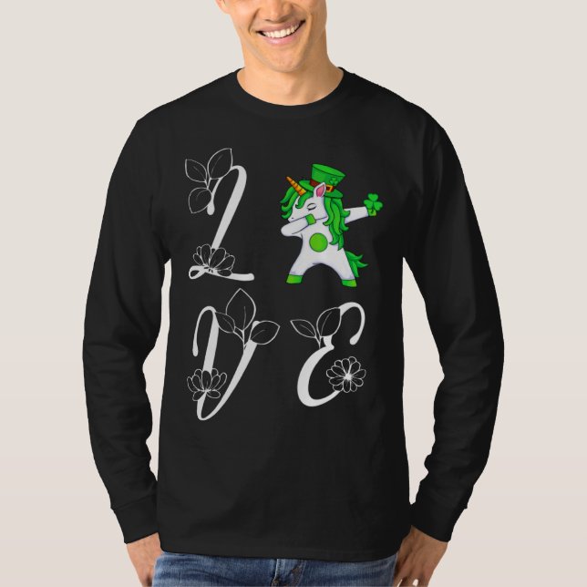 St Pattys Day Love Green Dabbing Lepricorn Four Le T-Shirt (Front)