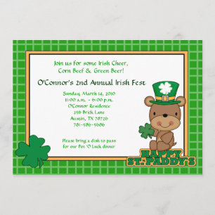 St. Patty's Day Party Saint Patrick's Day 5x7 Bear Invitation