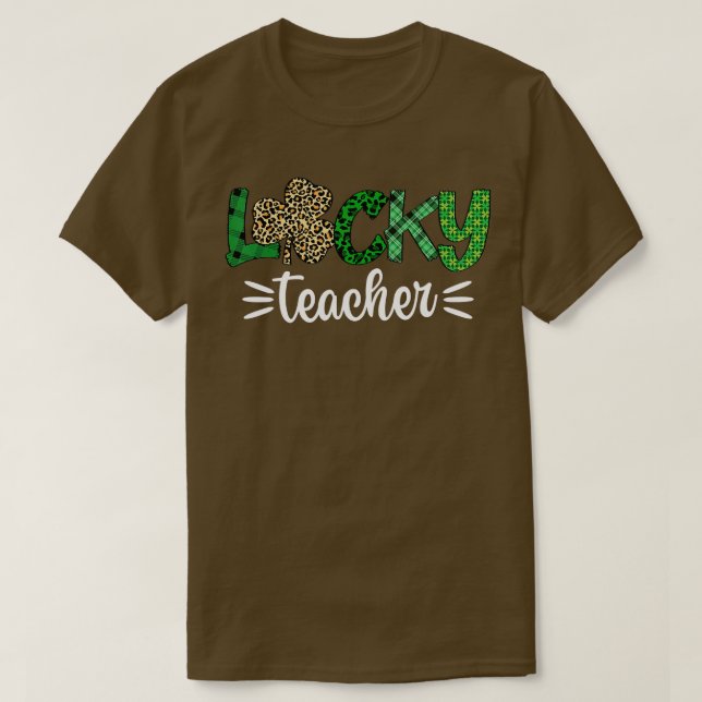 St Pattys Leopard Shamrock Lucky Teacher St Patric T-Shirt (Design Front)