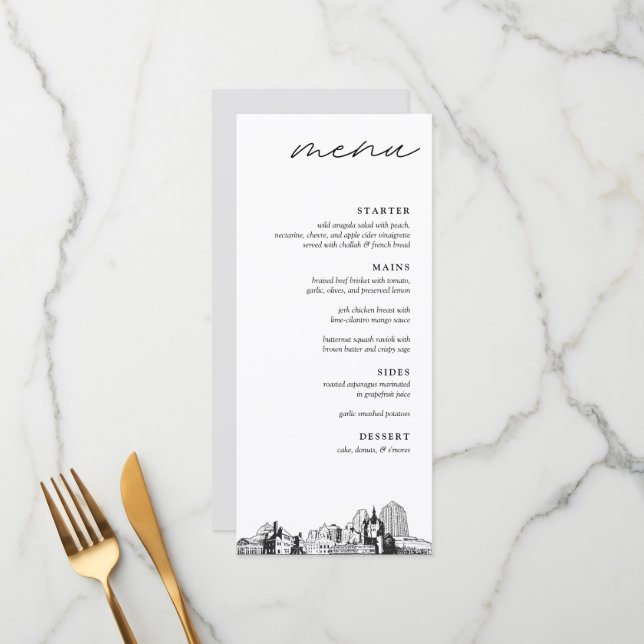 St. Paul Skyline Modern Wedding Dinner Menu (Front/Back In Situ)