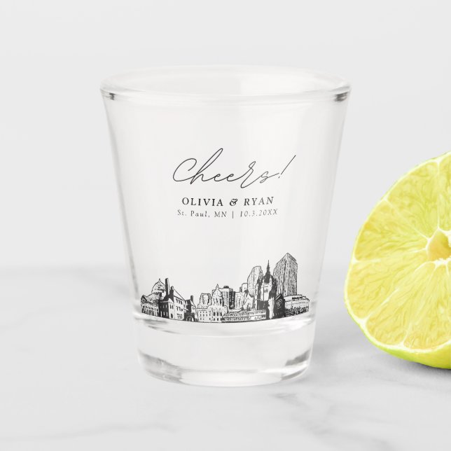 St. Paul Wedding Favour Personalised Cheers Shot Glass (Front)