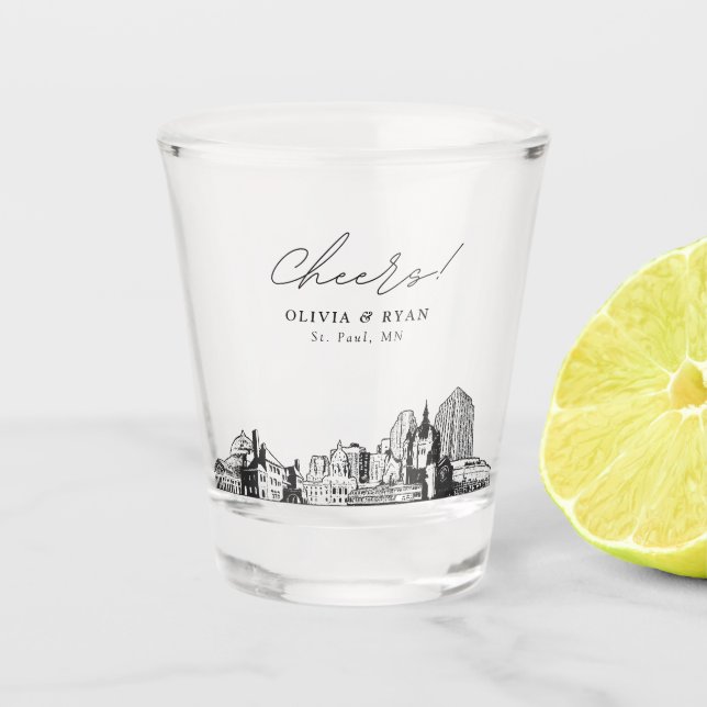 St. Paul Wedding Favour Personalised Cheers Shot Glass (Front)