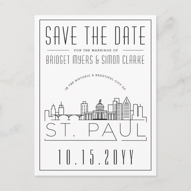 St. Paul Wedding | Stylised Skyline Save the Date Postcard (Front)