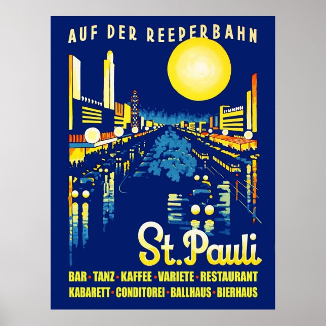 St. Pauli at night, Hamburg city, Germany Poster (Front)