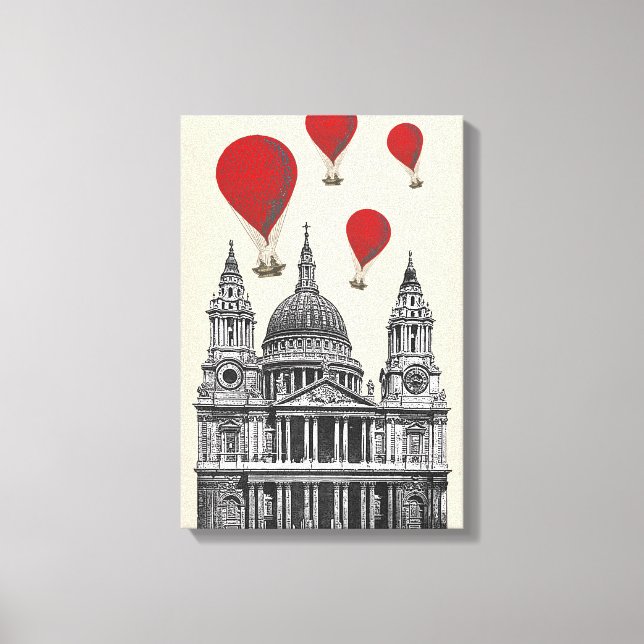 St Pauls Cathedral and Red Hot Air Balloons Canvas Print (Front)
