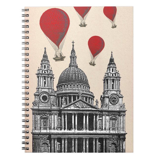 St Pauls Cathedral and Red Hot Air Balloons Spiral Notebook (Front)