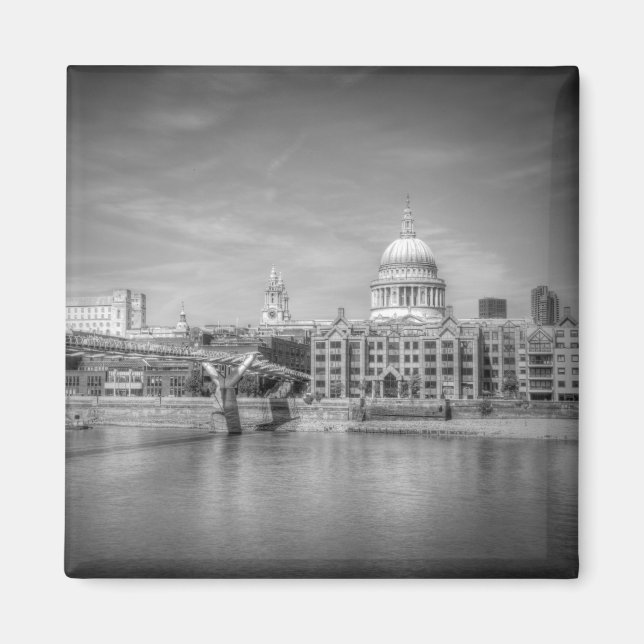 St Paul's Cathedral Square Magnet Black & White (Front)