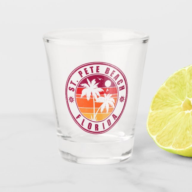 St. Pete Beach Florida Retro Sunset Palm Tree 60s Shot Glass (Front)
